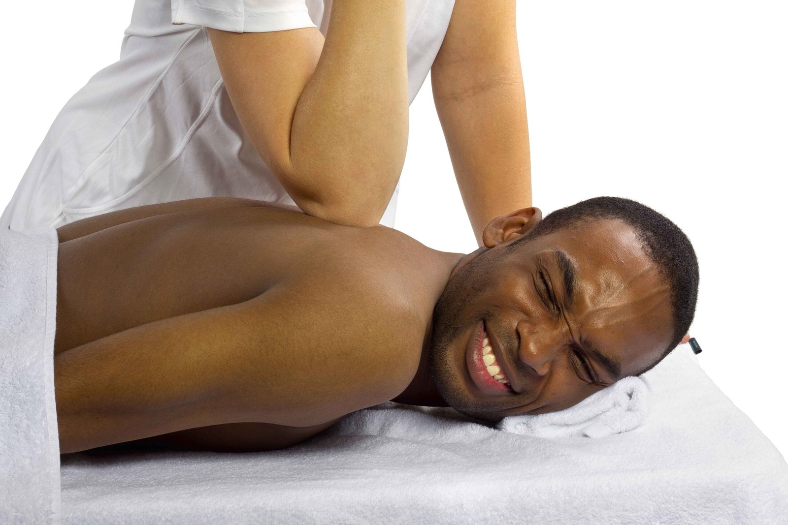 A stressed man is getting deep tissue massage
