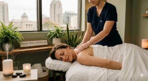 Person receiving a relaxation massage in a Raleigh NC wellness cente